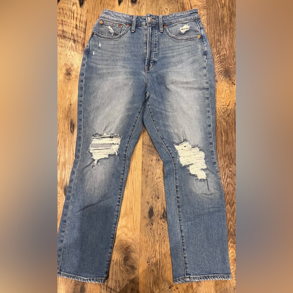 Madewell Curvy Perfect Vintage Light Blue Distressed Straight Leg Jeans